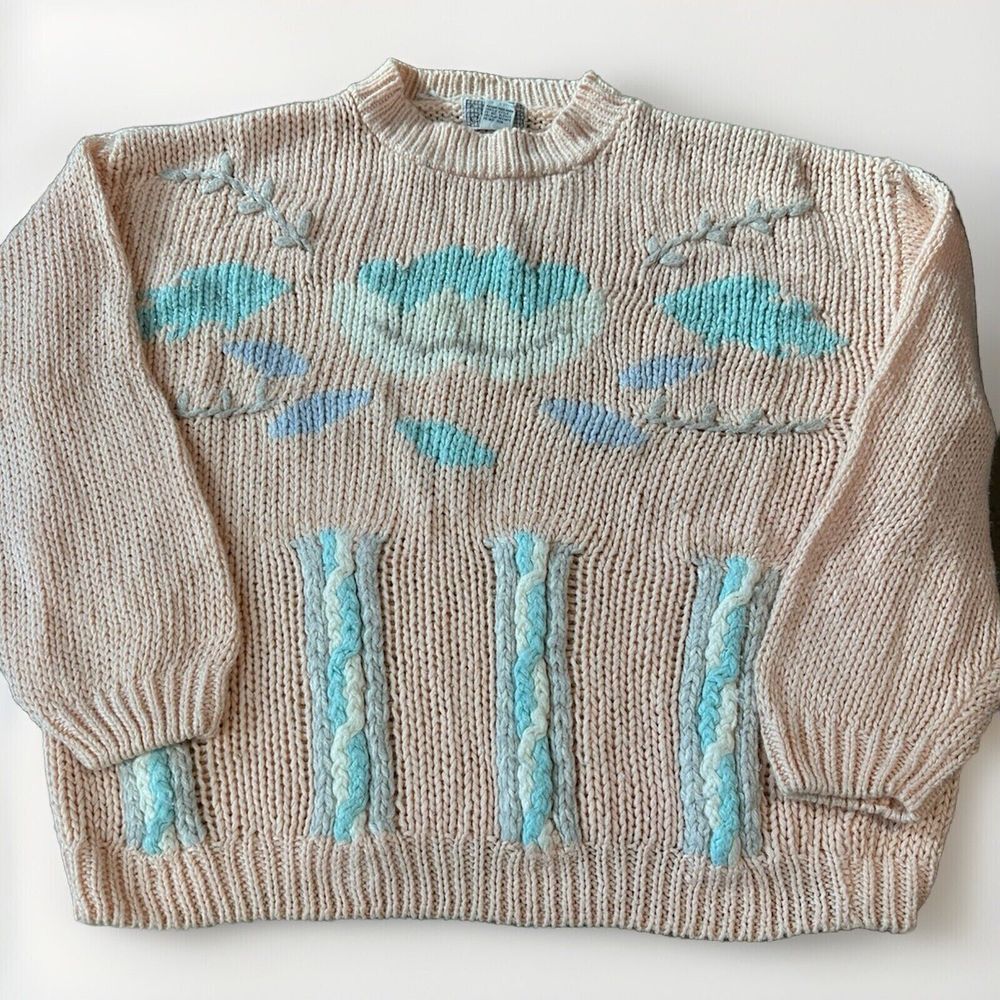 A Little Extra Spice‎ Vintage Pastel Clouds Long Sleeve Chunky Kit Sweater 24W